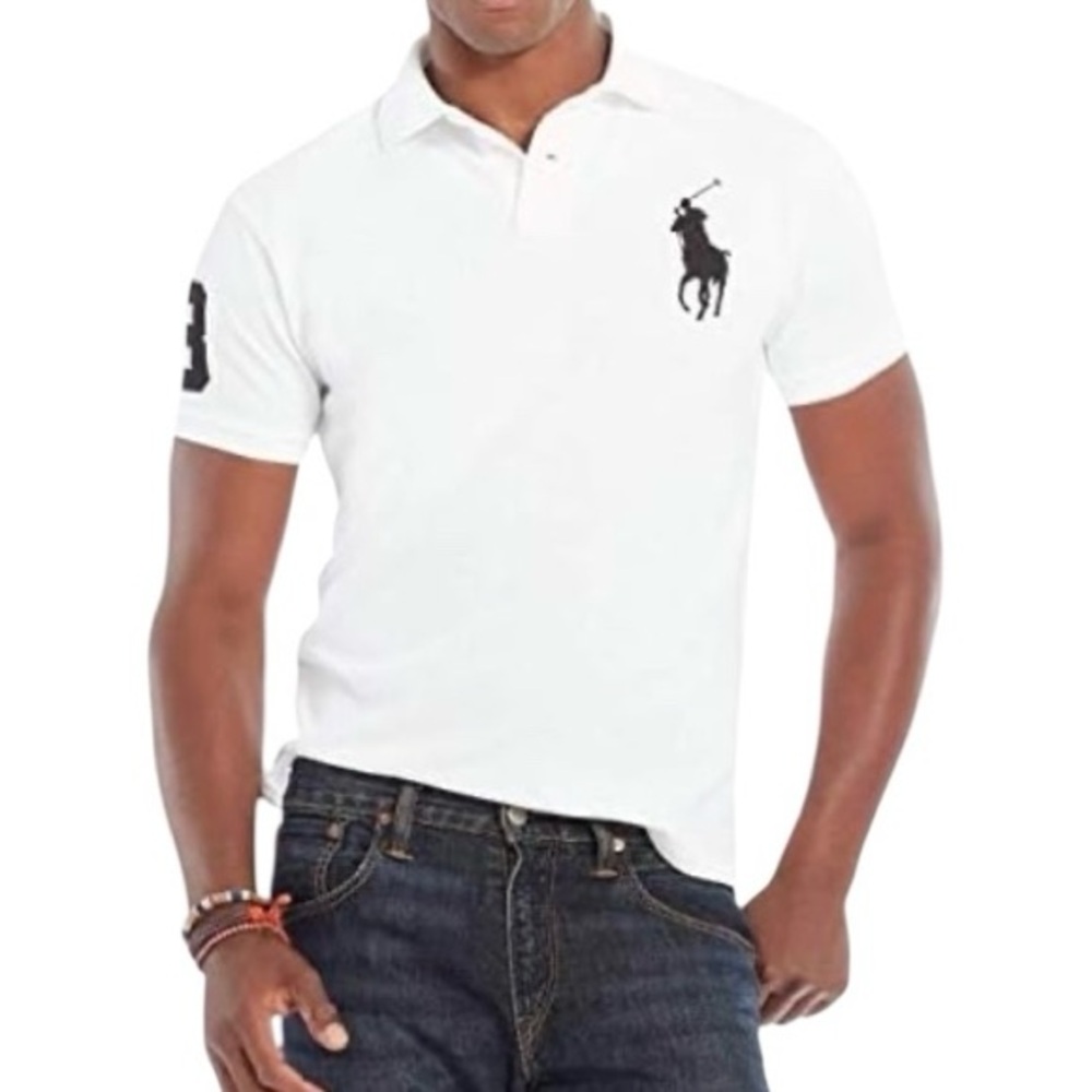 Polo Ralph Lauren Big Pony Solid Short Sleeve White Polo Custom Slim Fit Men XXL